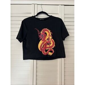 SHEIN Black Cropped Tee With Dragon Graphic Size S